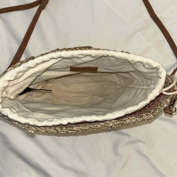 Vintage Nanette Lepore Clementine Jute BucketBag Berry/Coral Wood Handles - Picture 7 of 9